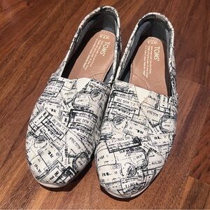TOMS Womens Slip On Flats - Classic Travel Stamp Print *Rare*